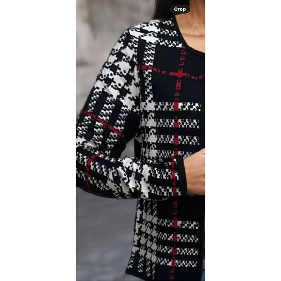 🔥Beautiful Plaid open front jacket/cardigan,casual contrast-trim jacket  XXL - Picture 8 of 11